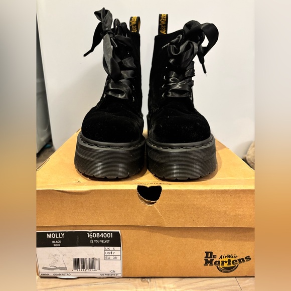 Dr. Martens Shoes - Dr. Martens Molly  Black Velvet Lace Up Boots